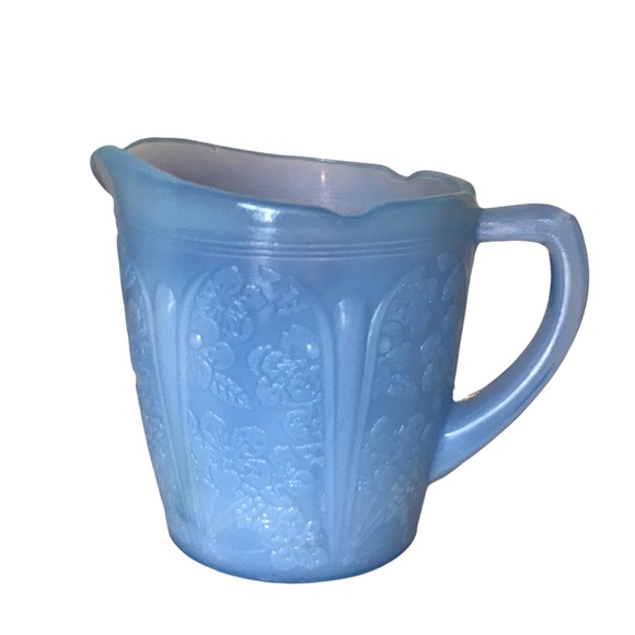 Delphite Blue Depression Glass Child's Tea Set Creamer Cherry Blossom - Picture 3 of 16